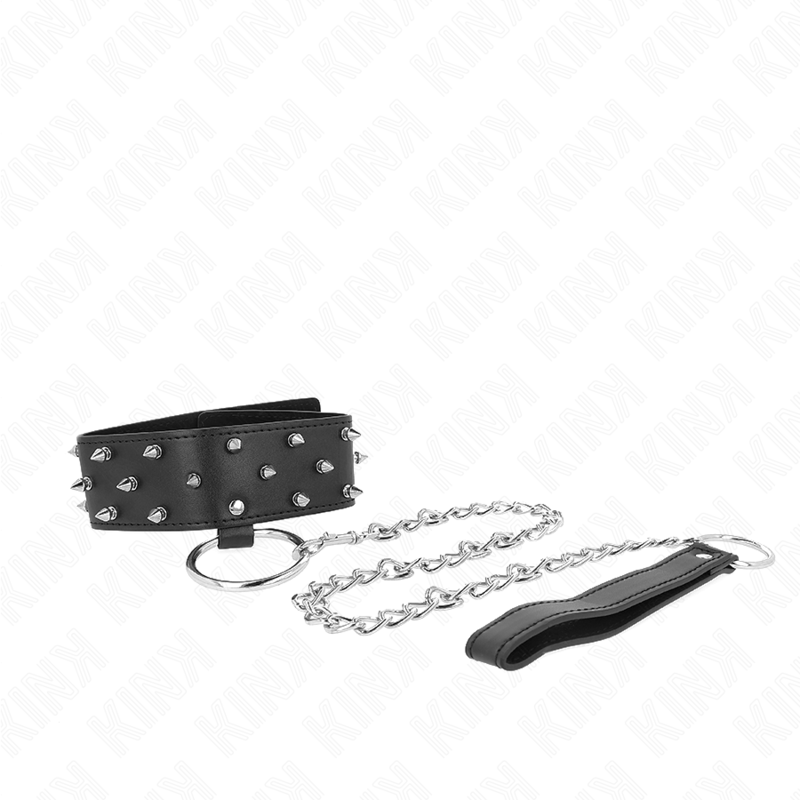 Collier de soumission avec laisse clouté argenté – KINK COLLAR & GAG