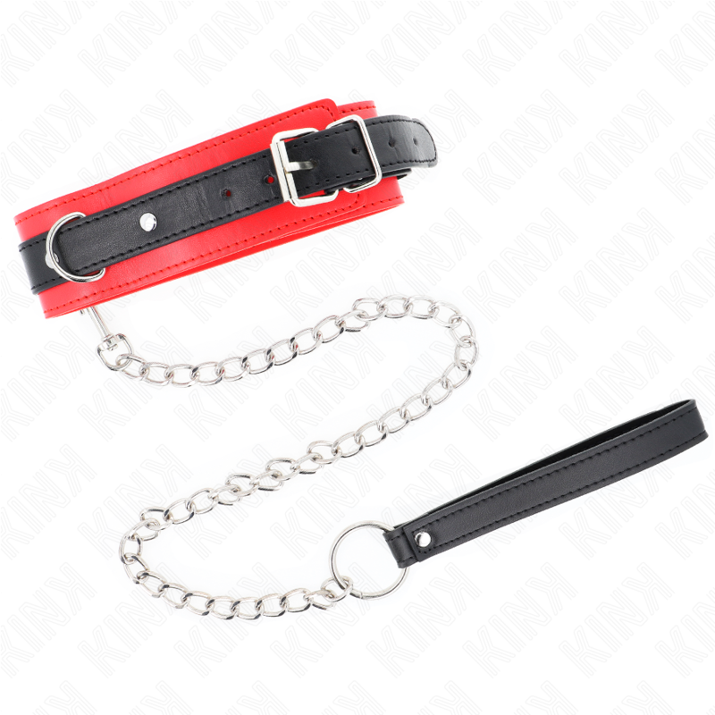 Collier de soumission avec laisse rouge 65 cm — KINK COLLAR & GAG