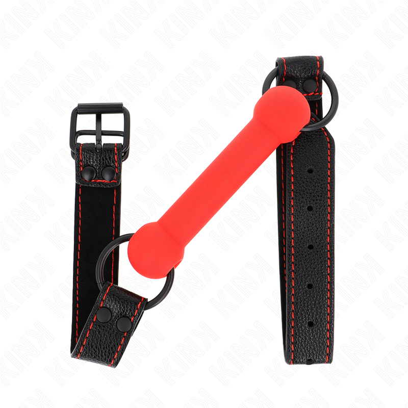 Gag bit en forme d'os avec sangle en cuirette rouge ajustable — KINK COLLAR & GAG