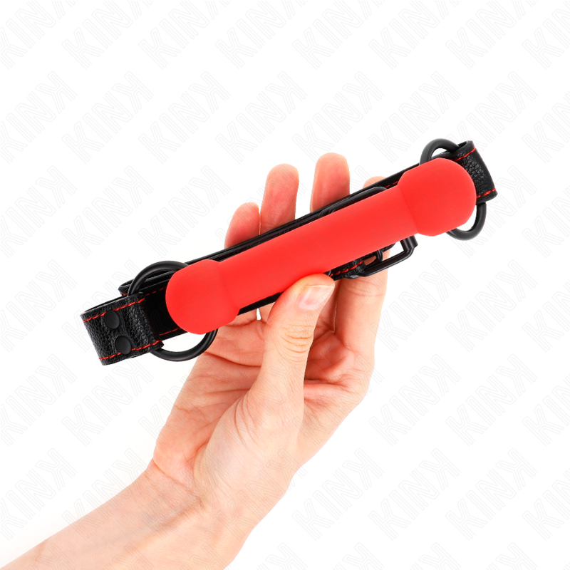 Gag bit en forme d'os avec sangle en cuirette rouge ajustable — KINK COLLAR & GAG