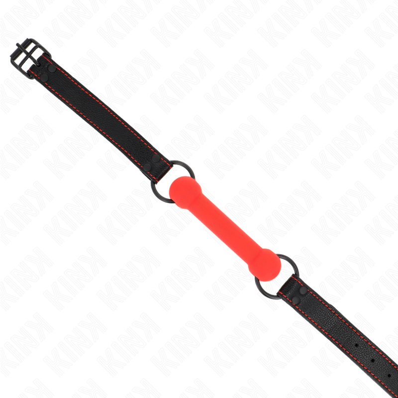 Gag bit en forme d'os avec sangle en cuirette rouge ajustable — KINK COLLAR & GAG