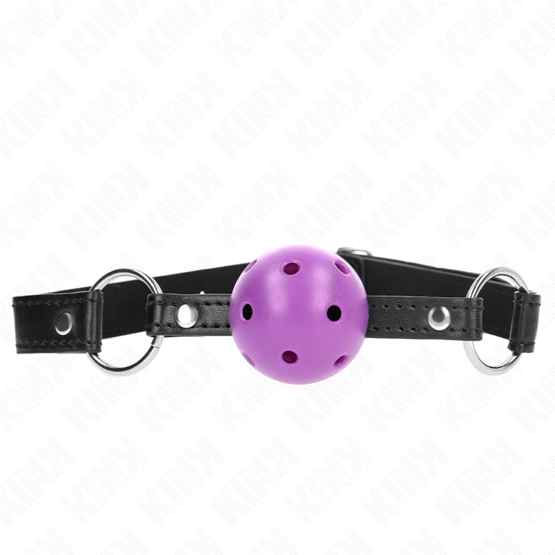Gag boule dure creuse violette 4,5 cm avec lanière — KINK COLLAR & GAG