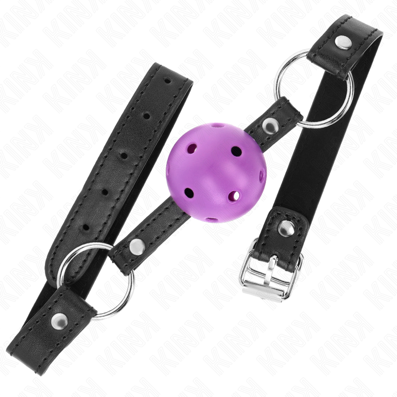 Gag boule dure creuse violette 4,5 cm avec lanière — KINK COLLAR & GAG