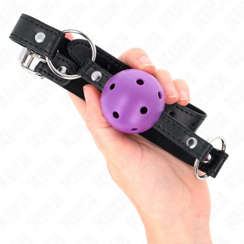 Gag boule dure creuse violette 4,5 cm avec lanière — KINK COLLAR & GAG