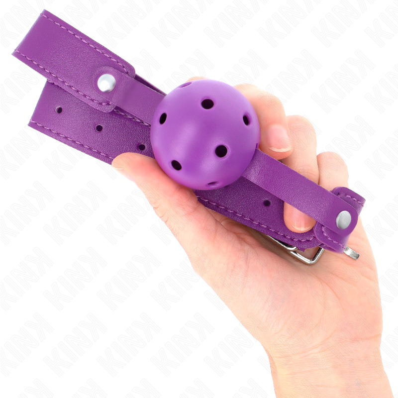 Balle respirante violette avec lanière réglable — KINK COLLAR & GAG