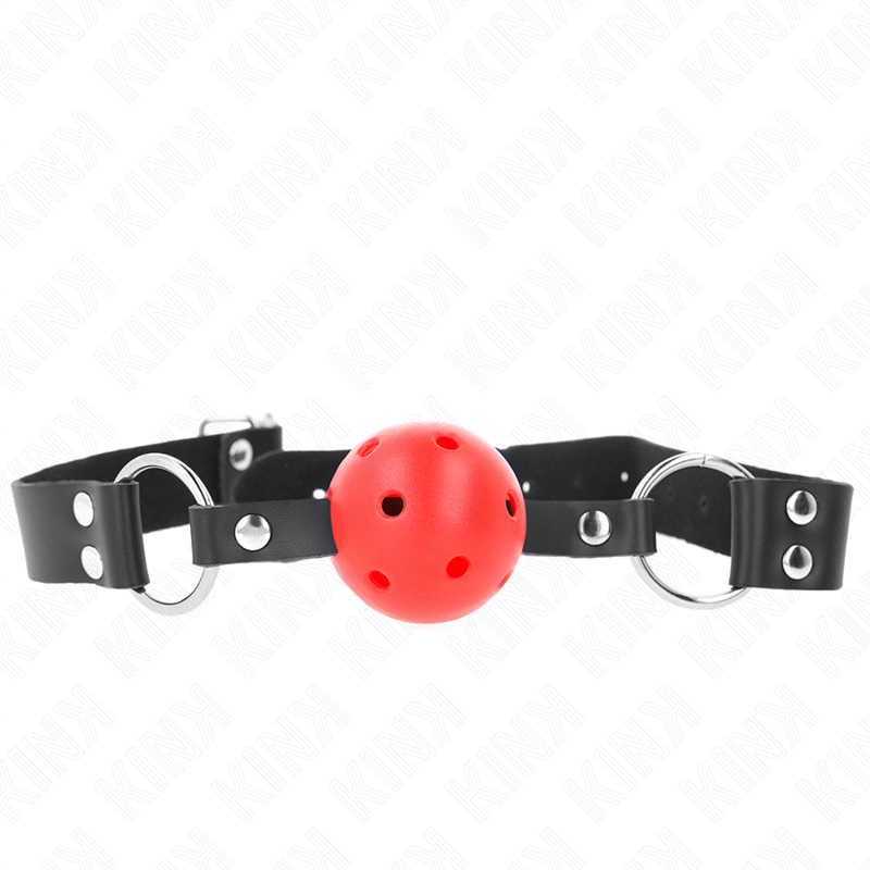 Balle respirante 4 cm avec double rivet rouge et sangle réglable — KINK COLLAR & GAG
