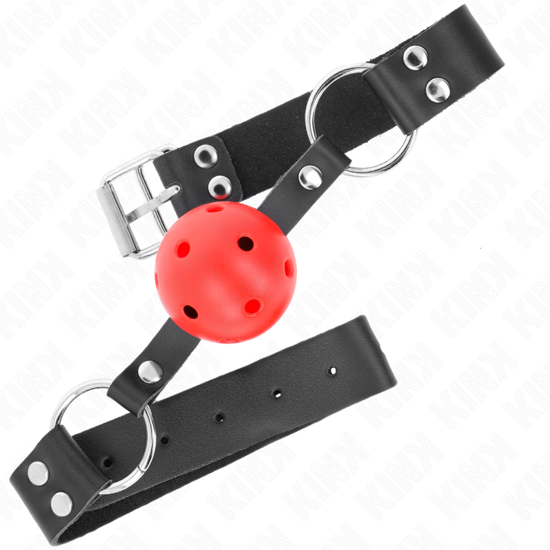 Balle respirante 4 cm avec double rivet rouge et sangle réglable — KINK COLLAR & GAG