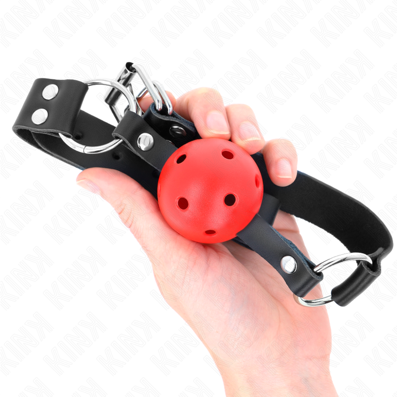Balle respirante 4 cm avec double rivet rouge et sangle réglable — KINK COLLAR & GAG