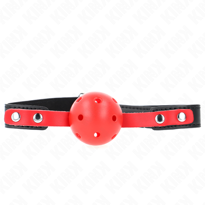 Ball gag vermelho oco ajustável com pulseira — KINK COLLAR & GAG