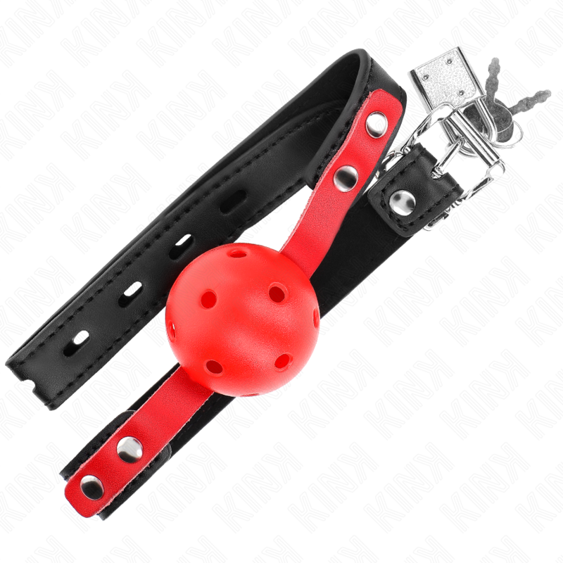 Ball gag vermelho oco ajustável com pulseira — KINK COLLAR & GAG