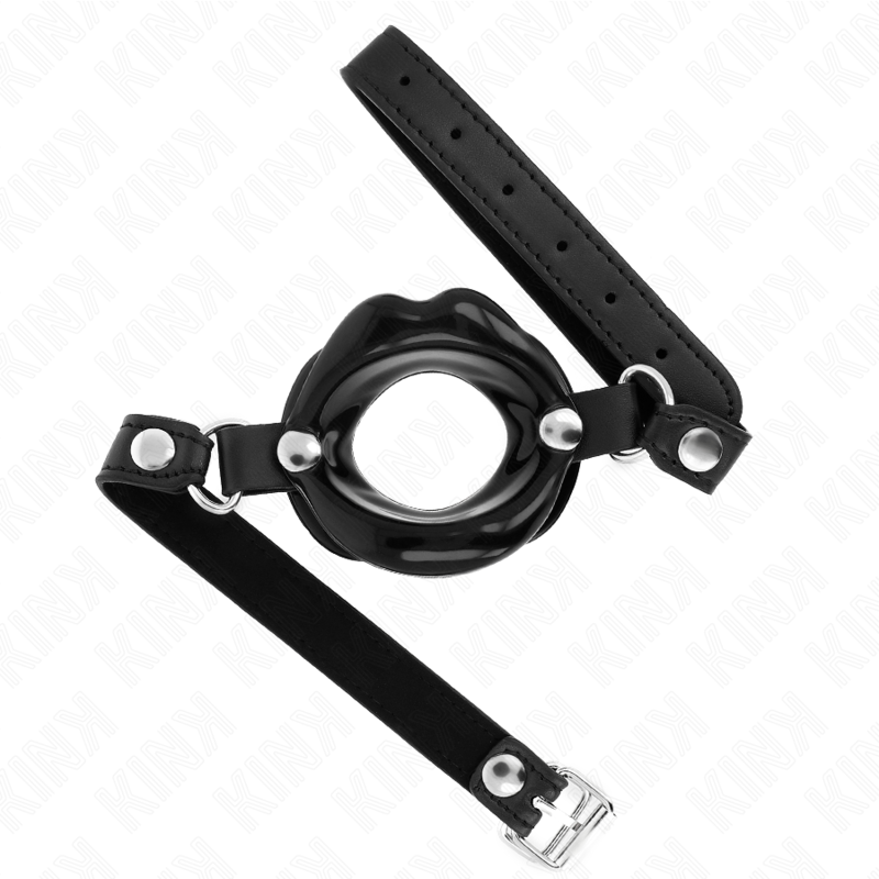 Bâton lip gag 8 cm avec sangle en cuir noir ajustable — KINK COLLAR & GAG