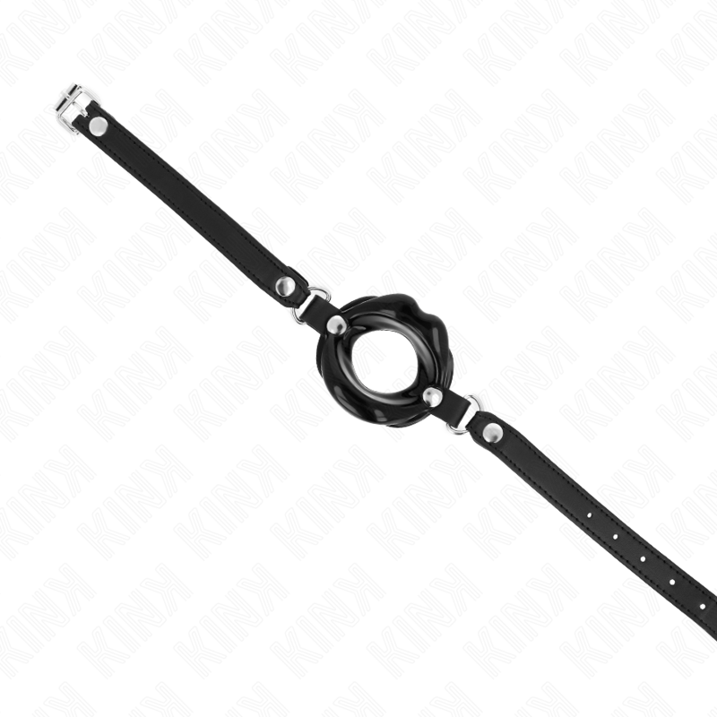 Bâton lip gag 8 cm avec sangle en cuir noir ajustable — KINK COLLAR & GAG