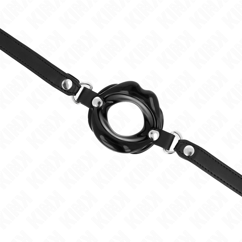 Bâton lip gag 8 cm avec sangle en cuir noir ajustable — KINK COLLAR & GAG