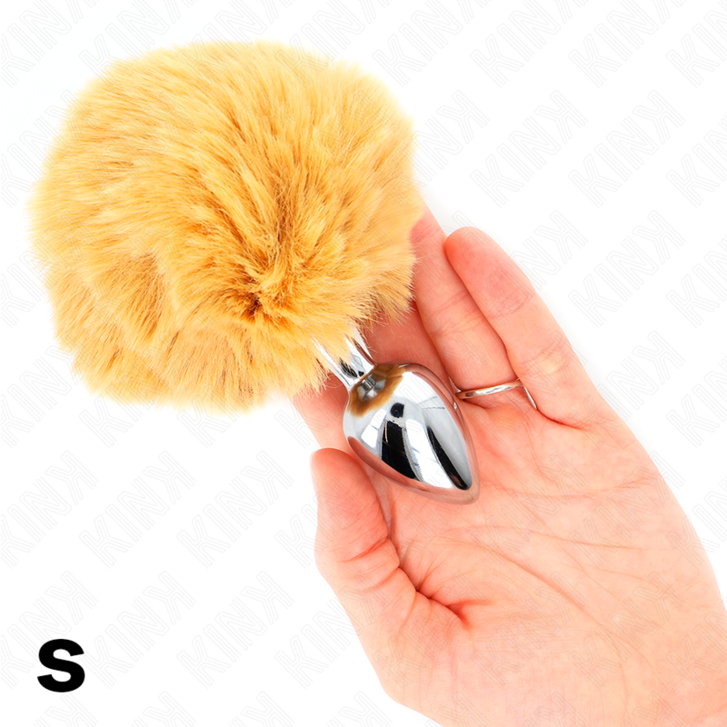Bouchon anal en acier inoxydable avec queue de lapin en fausse fourrure beige — KINK PLEASURE PLUGS