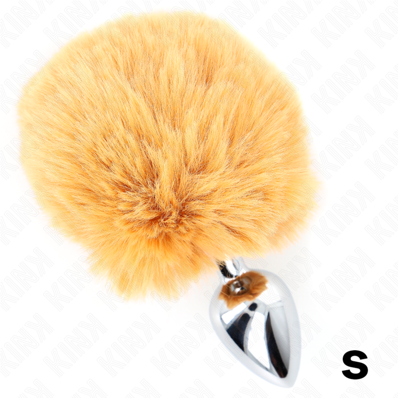 Plug anal em aço inoxidável com cauda de coelho em pelúcia bege — KINK PLEASURE PLUGS