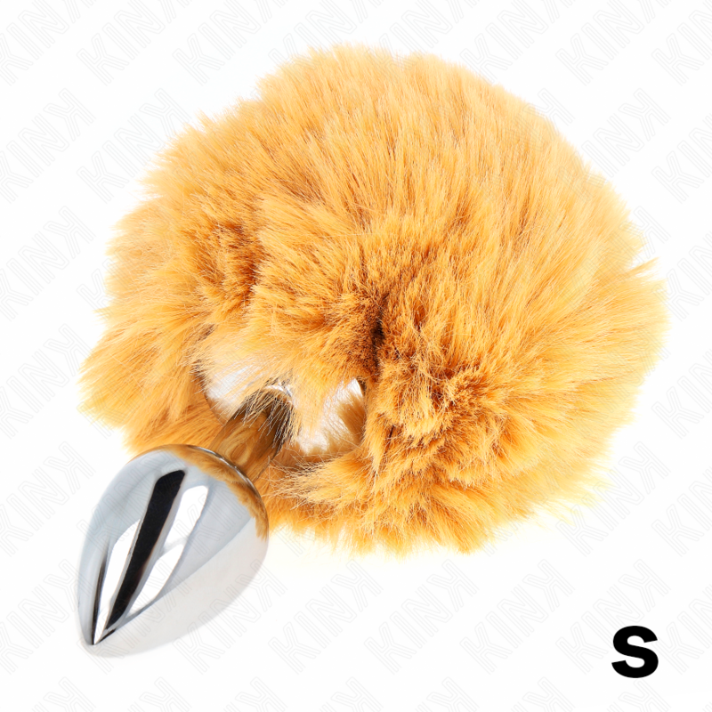 Plug anal em aço inoxidável com cauda de coelho em pelúcia bege — KINK PLEASURE PLUGS