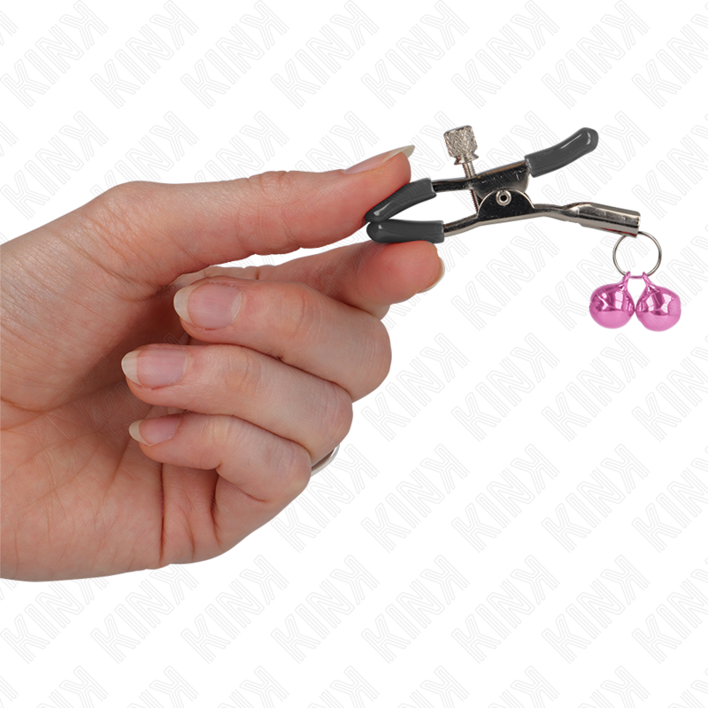 Pince à tétons double cloche rose 6 cm — KINK NIPPLE GRIP