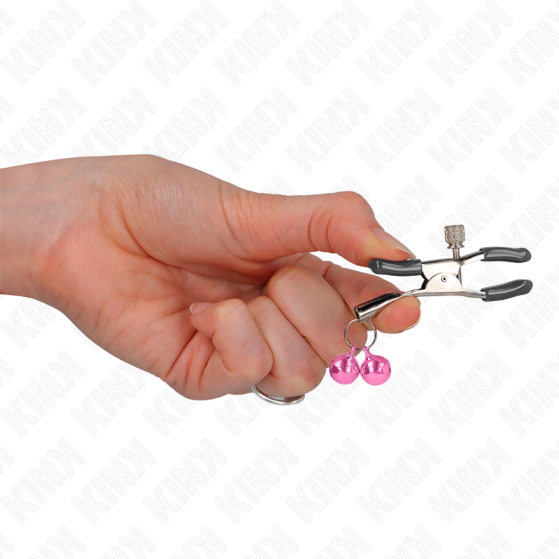 Pince à tétons double cloche rose 6 cm — KINK NIPPLE GRIP