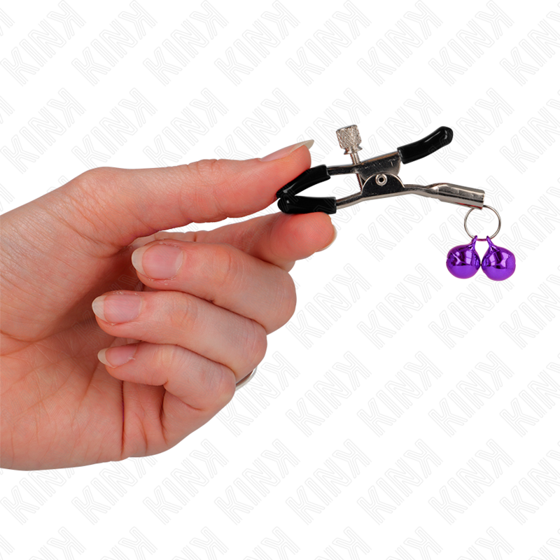 Pince à tétons double cloche violette 6 cm — KINK NIPPLE GRIP