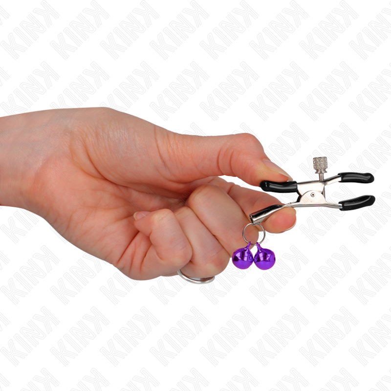Pince à tétons double cloche violette 6 cm — KINK NIPPLE GRIP