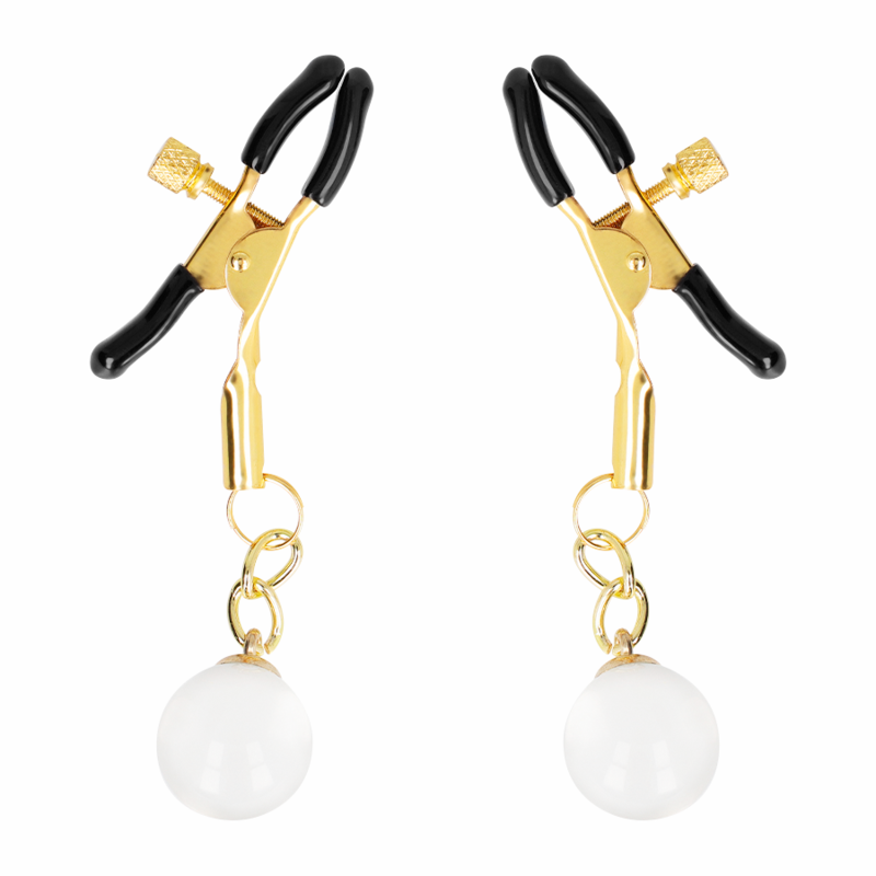 Pinces à tétons billes de verre dorées 6 cm — KINK NIPPLE GRIP