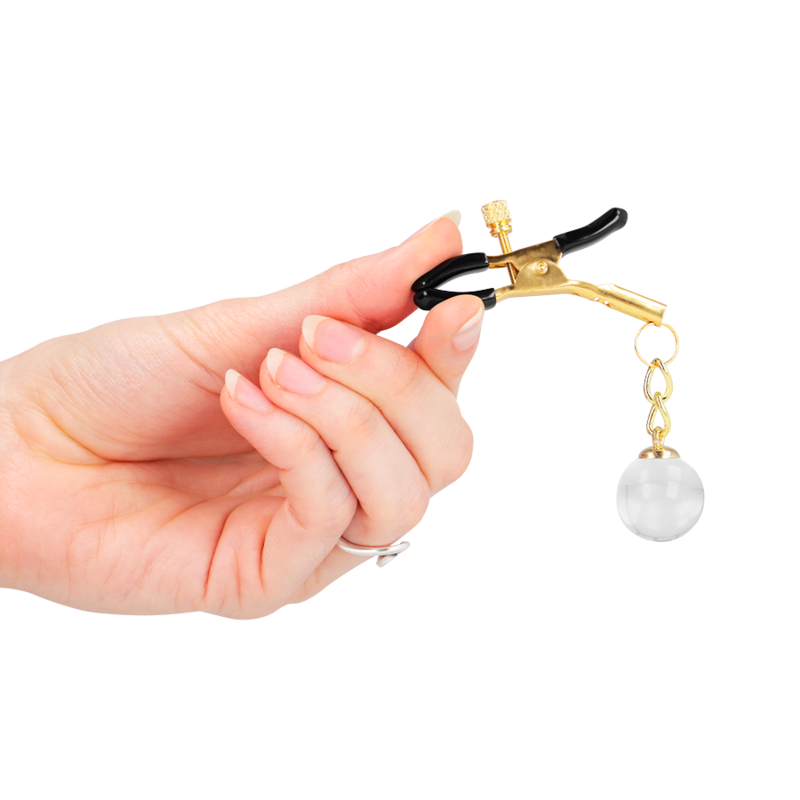 Pinces à tétons billes de verre dorées 6 cm — KINK NIPPLE GRIP