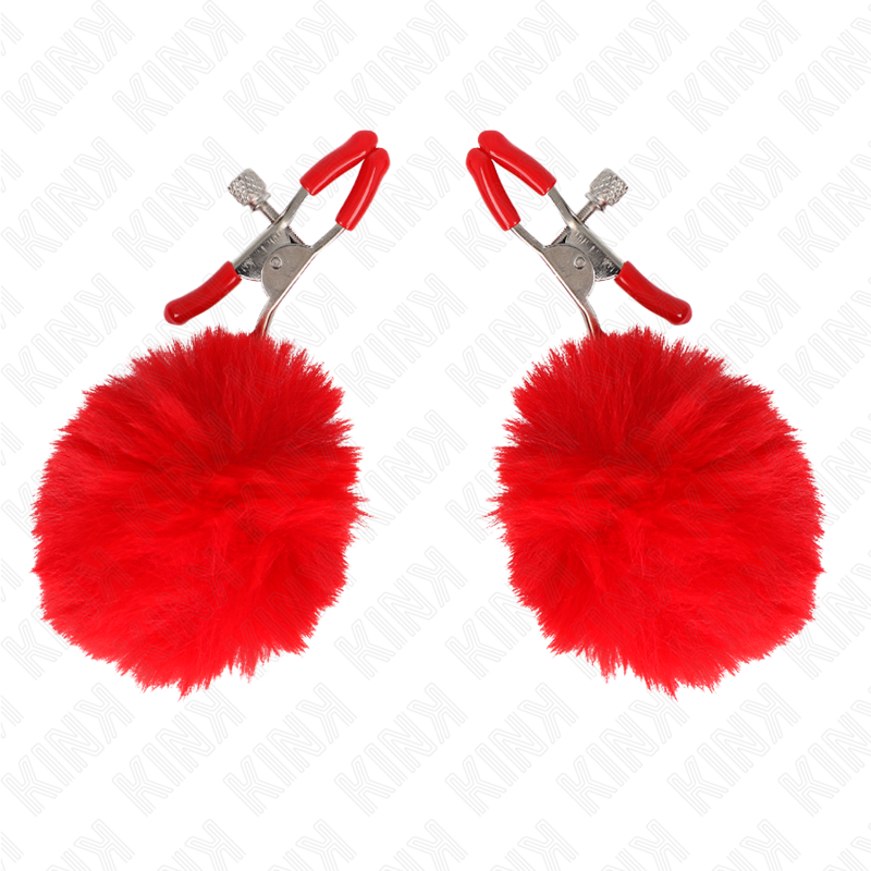 Pince à mamelon à boule en fausse fourrure rouge — KINK NIPPLE GRIP