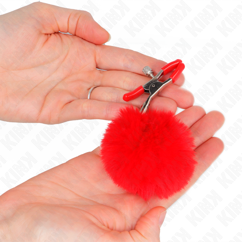 Pince à mamelon à boule en fausse fourrure rouge — KINK NIPPLE GRIP