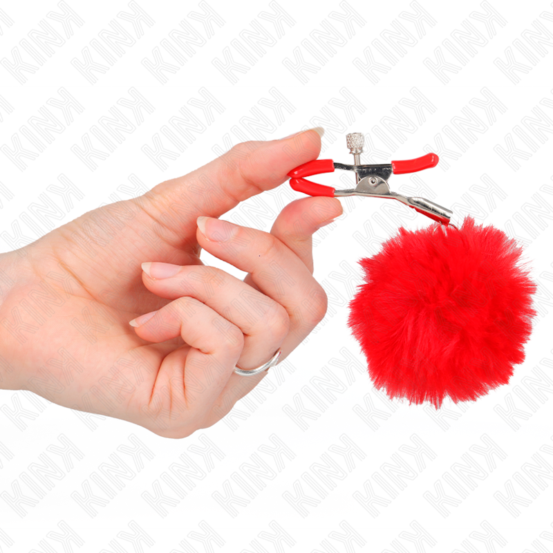 Pince à mamelon à boule en fausse fourrure rouge — KINK NIPPLE GRIP