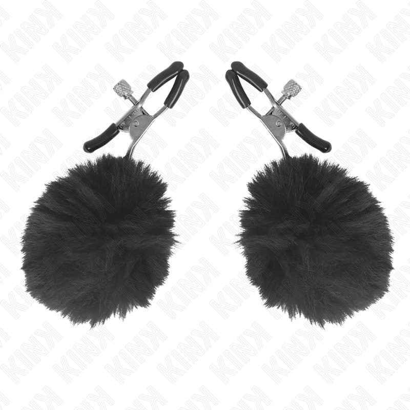 Pince à mamelon boule en fausse fourrure noire — KINK NIPPLE GRIP