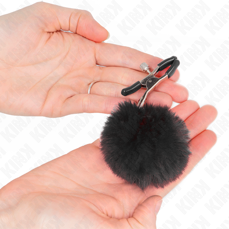 Pinça para mamilo com bola de pelúcia preta — KINK NIPPLE GRIP