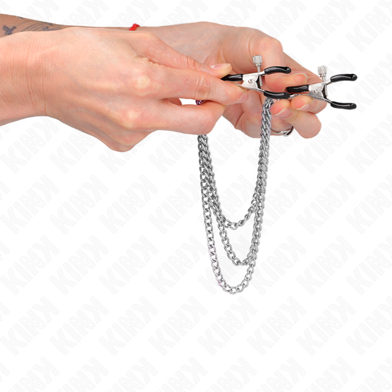 Set de pinces à tétons et chaînes argentées — KINK NIPPLE GRIP