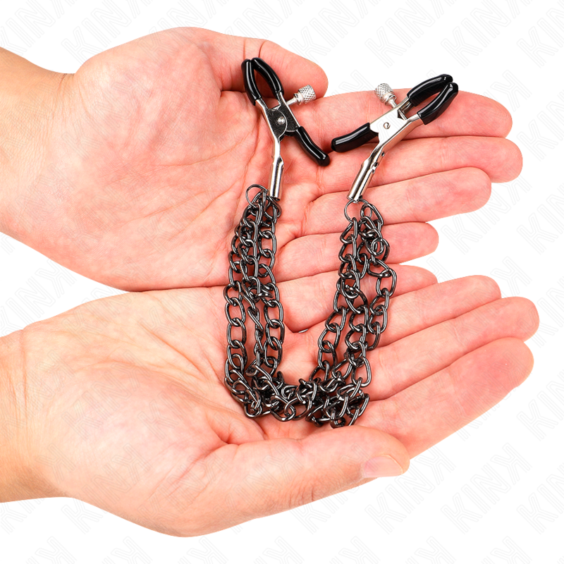 Pinces à mamelons avec chaînes noires réglables — KINK NIPPLE GRIP