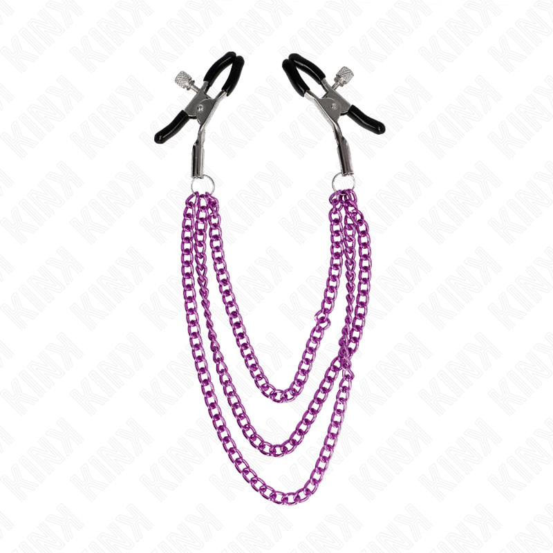 Pinces à tétons avec chaînes violettes trois longueurs — KINK NIPPLE GRIP