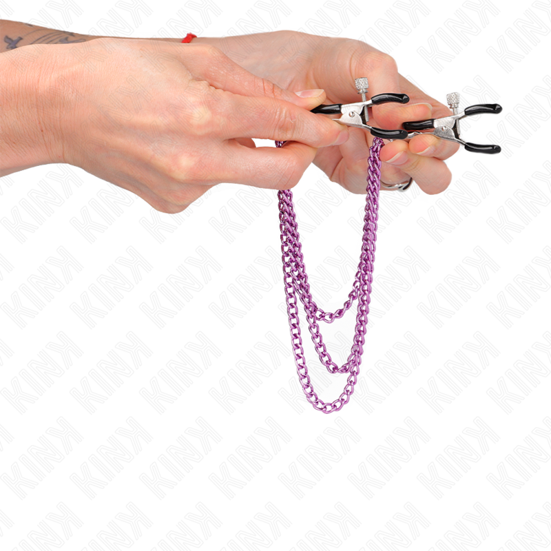Pinces à tétons avec chaînes violettes trois longueurs — KINK NIPPLE GRIP