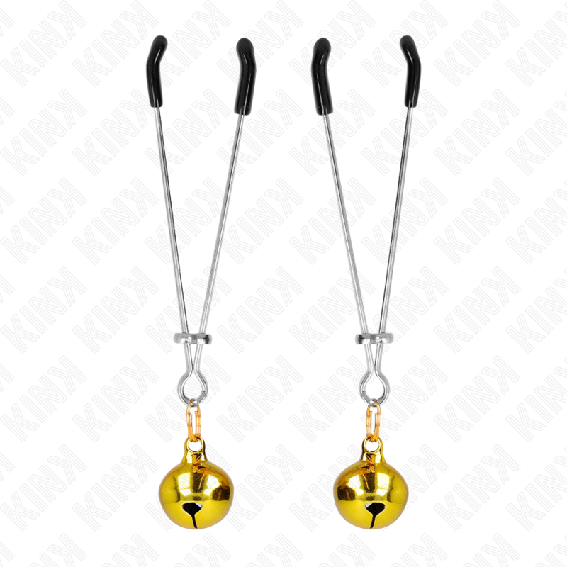 Pinces à tétons fines avec cloche dorée 7 cm — KINK NIPPLE GRIP