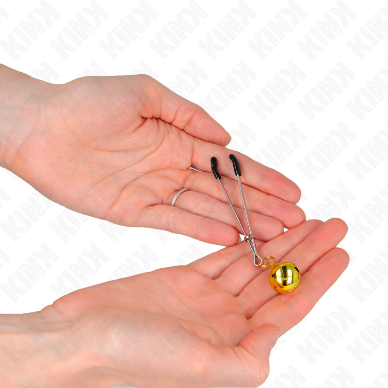 Pinces à tétons fines avec cloche dorée 7 cm — KINK NIPPLE GRIP
