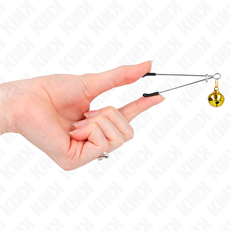 Pinces à tétons fines avec cloche dorée 7 cm — KINK NIPPLE GRIP