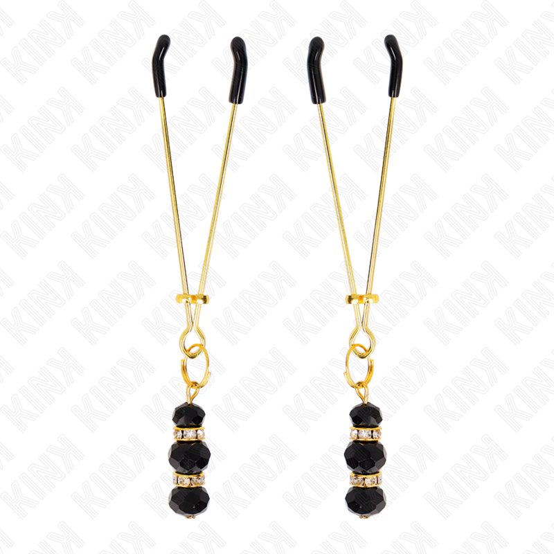 Pinces à tétons fines dorées avec billes de verre noir — KINK NIPPLE GRIP