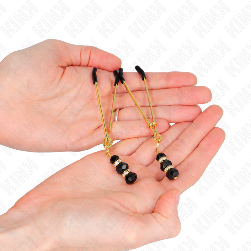 Pinces à tétons fines dorées avec billes de verre noir — KINK NIPPLE GRIP