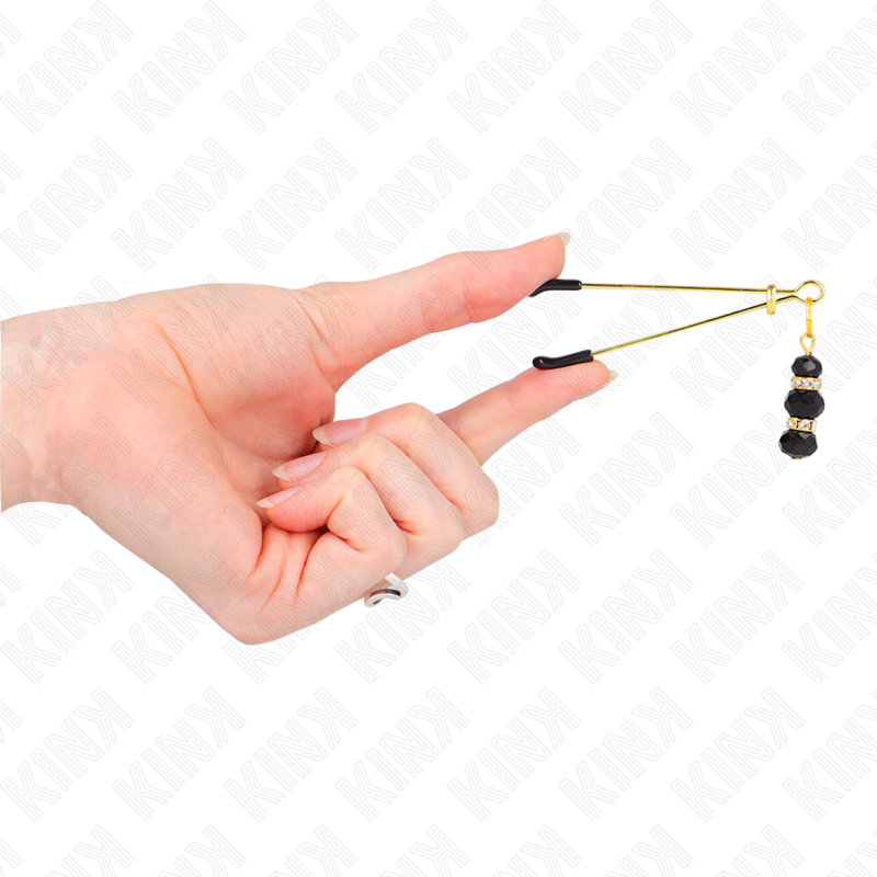 Pinces à tétons fines dorées avec billes de verre noir — KINK NIPPLE GRIP