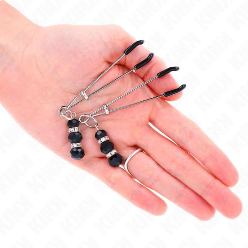 Fine Gold Nipple Clamps with 3 Black Glass Beads — KINK NIPPLE GRIP