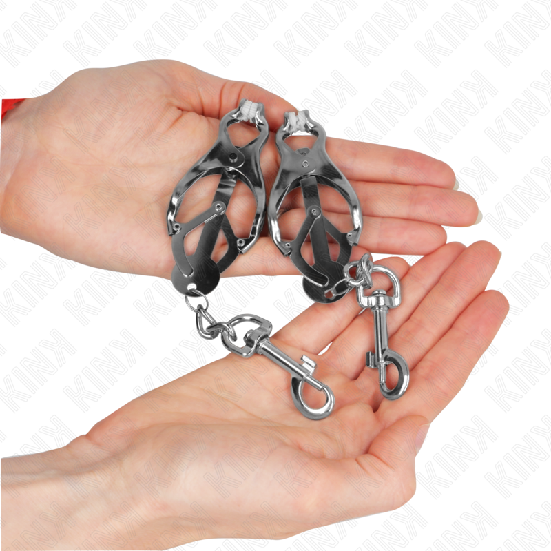 Pinces à tétons trèfle japonais avec crochets argent — KINK NIPPLE GRIP