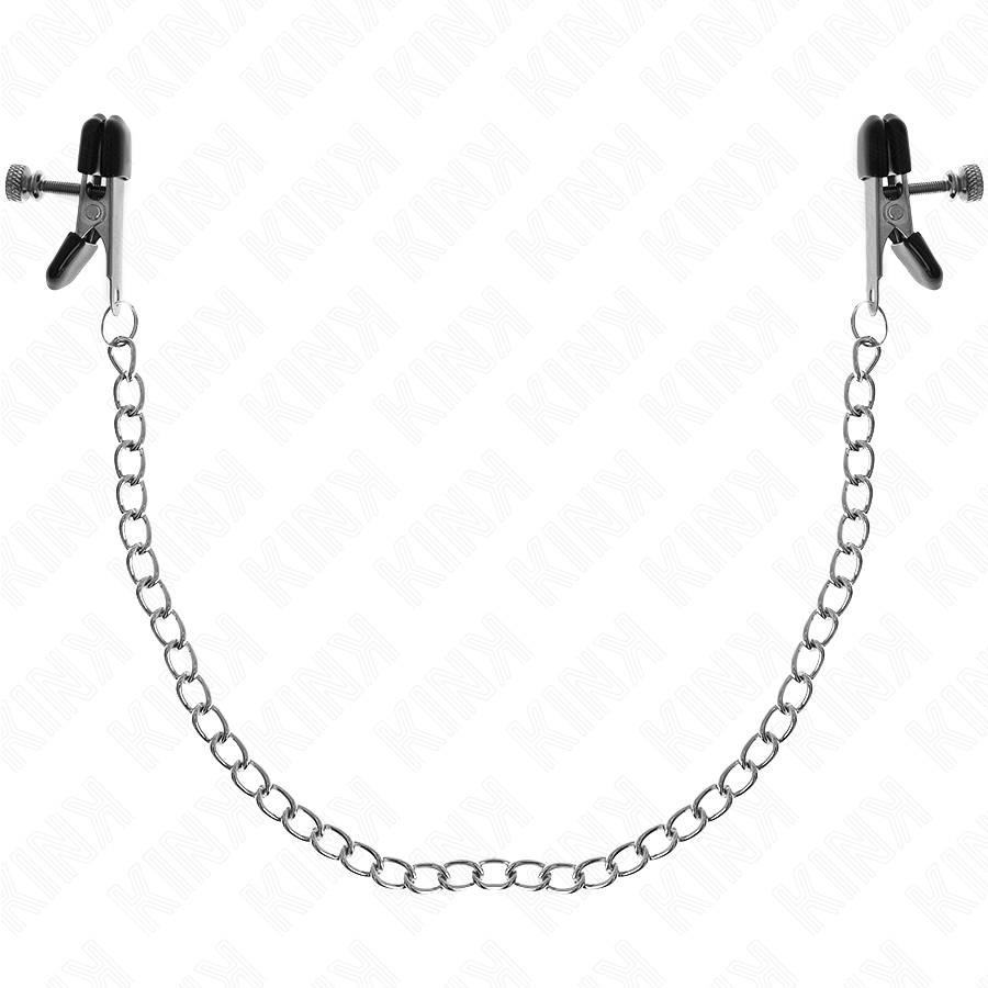 Pinces à tétons argentées à chaîne plate 34 cm — KINK NIPPLE GRIP