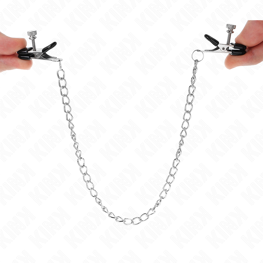Pinces à tétons argentées à chaîne plate 34 cm — KINK NIPPLE GRIP