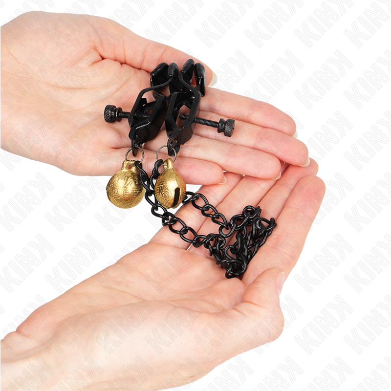 Pinces à mamelon chaîne plate et cloche argent 30 cm — KINK NIPPLE GRIP