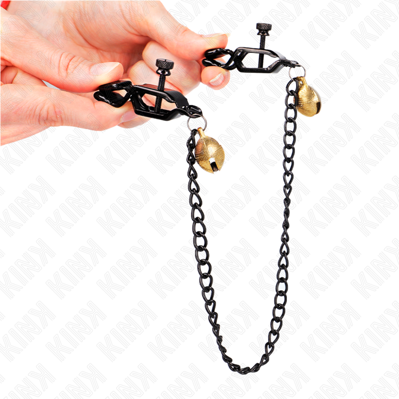 Pinces à mamelon chaîne plate et cloche argent 30 cm — KINK NIPPLE GRIP