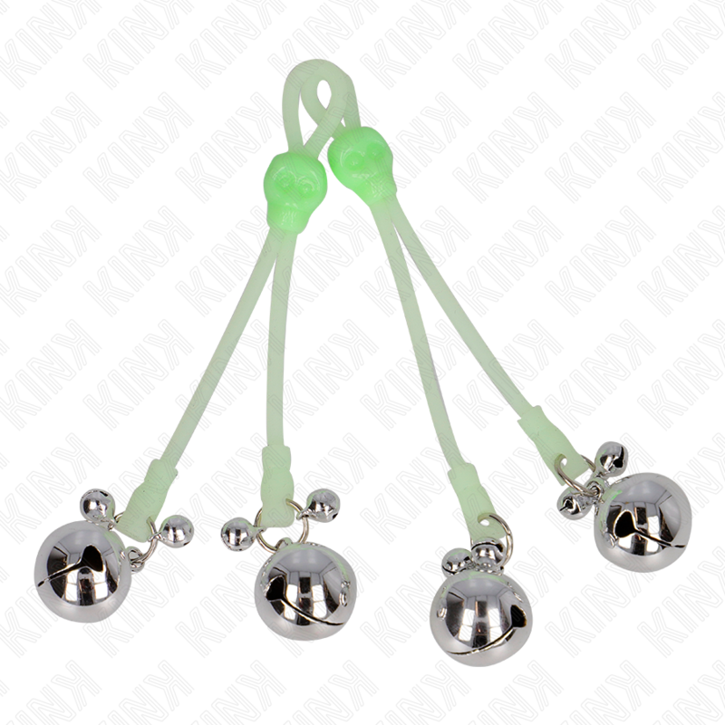 Pinces à tétons lumineuses crâne avec anneau et clochettes réglables — KINK NIPPLE GRIP