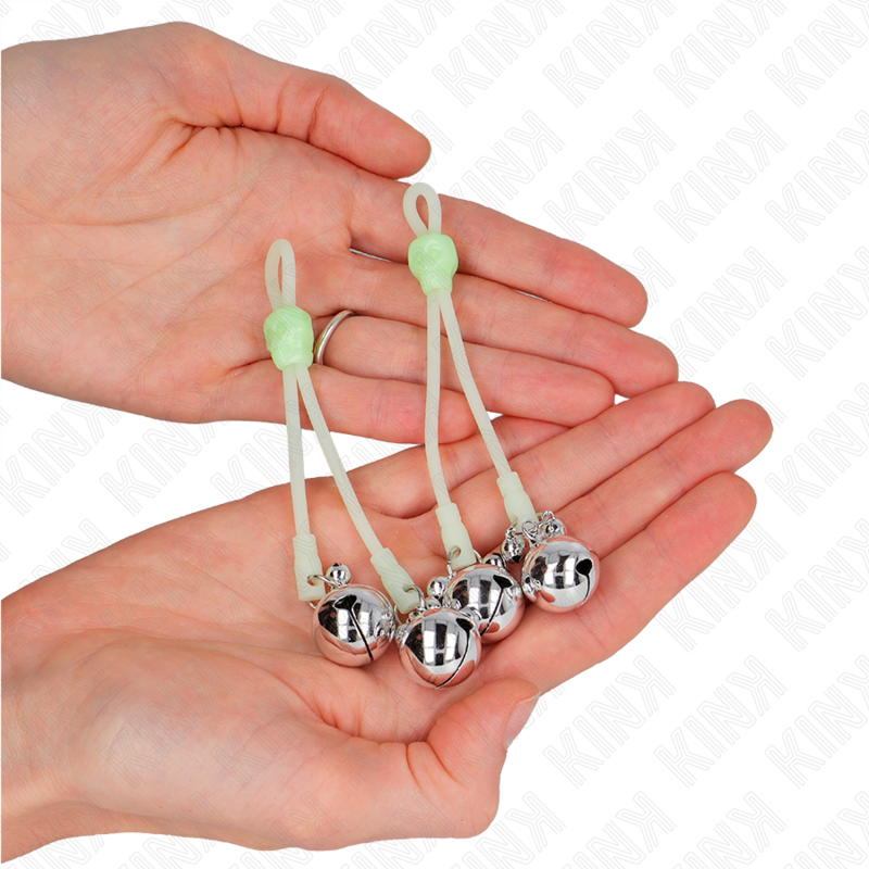 Pinces à tétons lumineuses crâne avec anneau et clochettes réglables — KINK NIPPLE GRIP