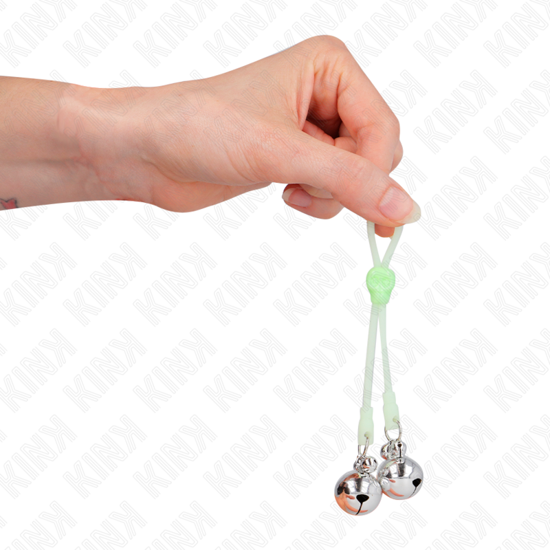 Pinces à tétons lumineuses crâne avec anneau et clochettes réglables — KINK NIPPLE GRIP
